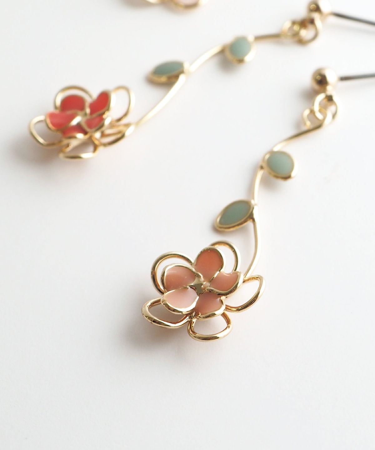 Pierced Earrings Titanium Post Resin Flower - Red