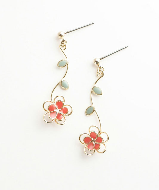 Pierced Earrings Titanium Post Resin Flower - Red