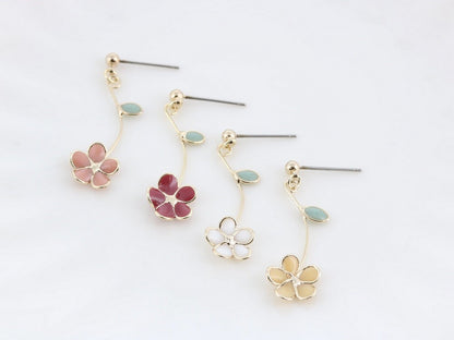 Pierced Earrings Titanium Post Resin Flower - Red