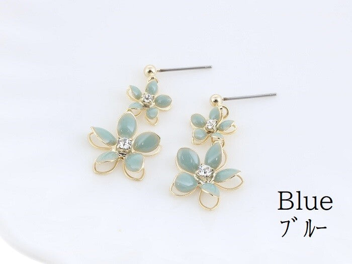 Pierced Earrings Titanium Post Resin Flower - Blue