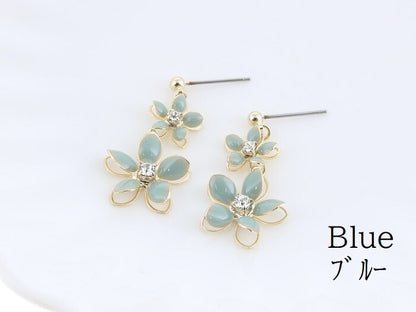 Pierced Earrings Titanium Post Resin Flower - Blue