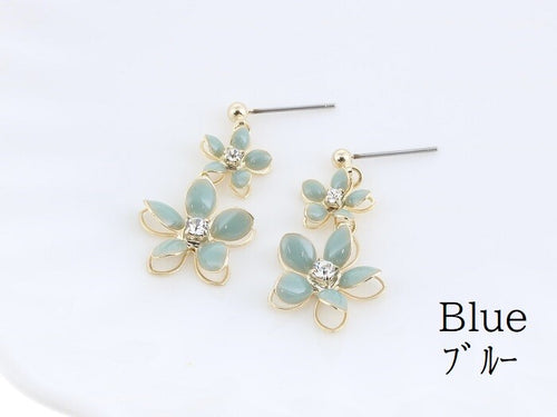 Pierced Earrings Titanium Post Resin Flower - Blue