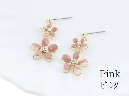 Pierced Earrings Titanium Post Resin Flower - Pink