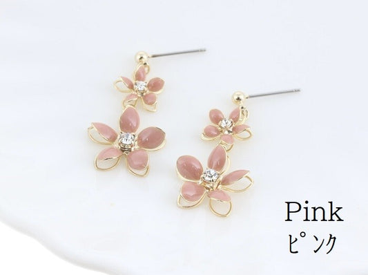 Pierced Earrings Titanium Post Resin Flower - Pink