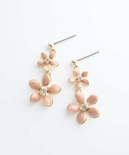 Pierced Earrings Titanium Post Resin Flower - Pink