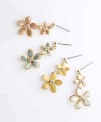 Pierced Earrings Titanium Post Resin Flower - Pink
