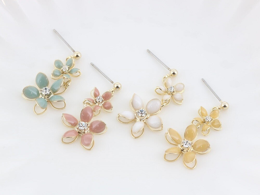 Pierced Earrings Titanium Post Resin Flower - Pink
