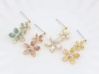 Pierced Earrings Titanium Post Resin Flower - Pink