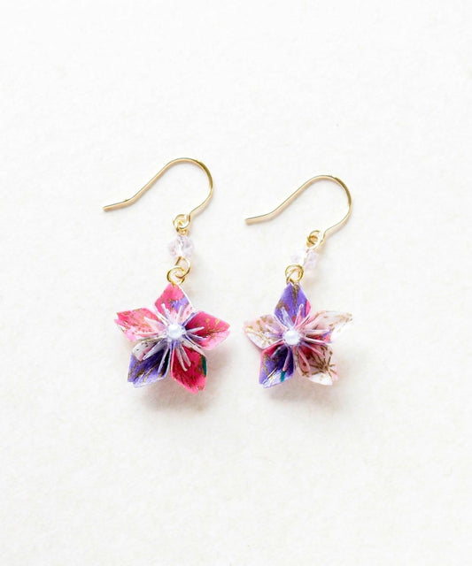 Sakura Yuzen Washi Paper Earrings - Purple