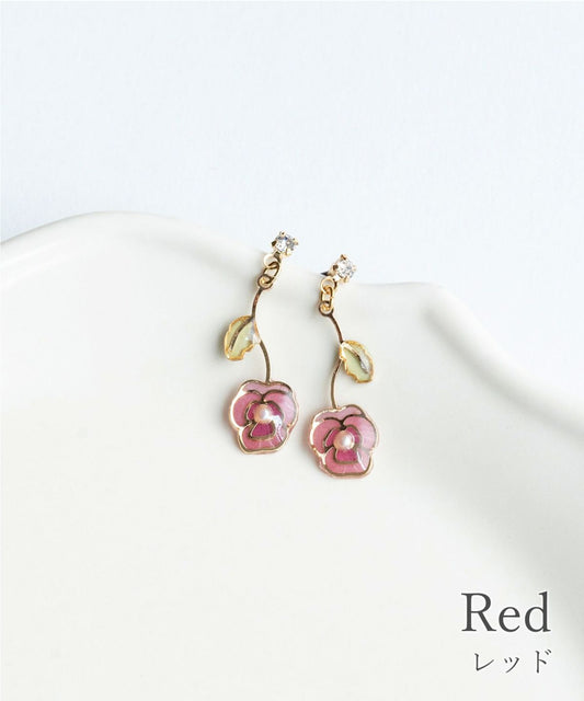 Swing Pansy Post Earrings - Red