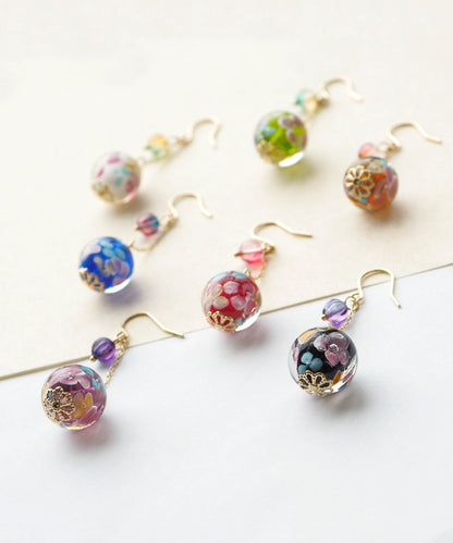 Swinging glass bead earrings - Red